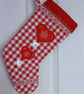 Scandi Style Snowflake Hearts Red Gingham Christmas Stocking