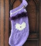 Chunky mauve handknitted stocking , heart motif , gift Unique - Image 1