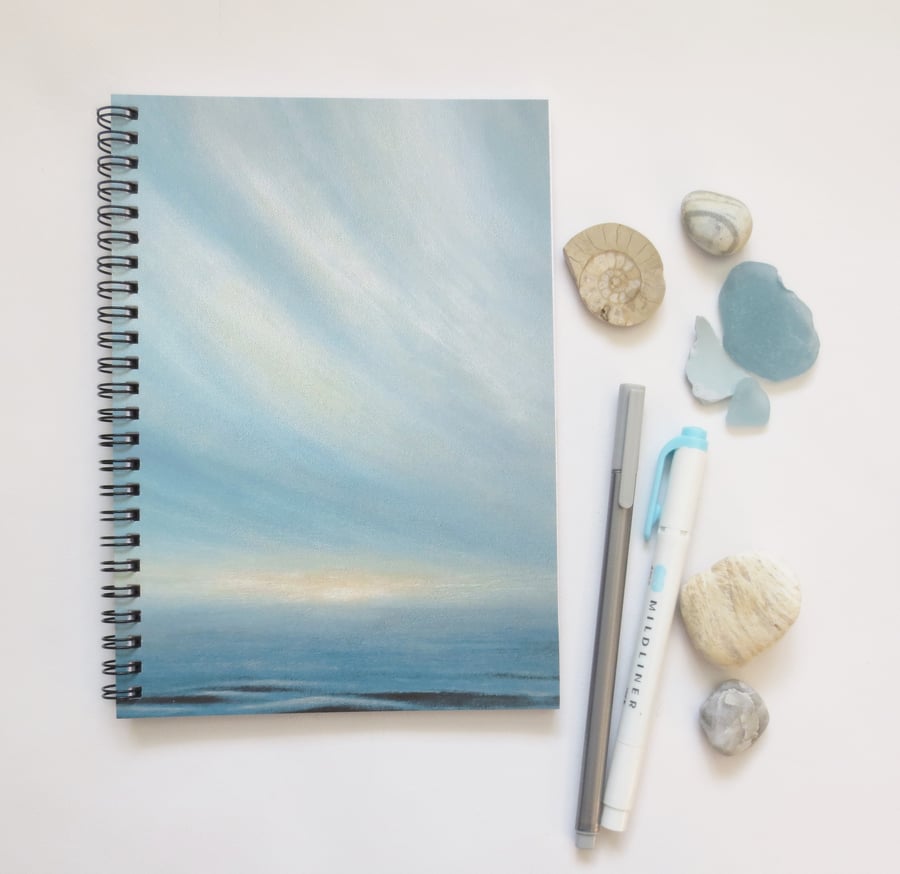 Ocean and sky themed cover lined spiral notebook note pad journal A5 