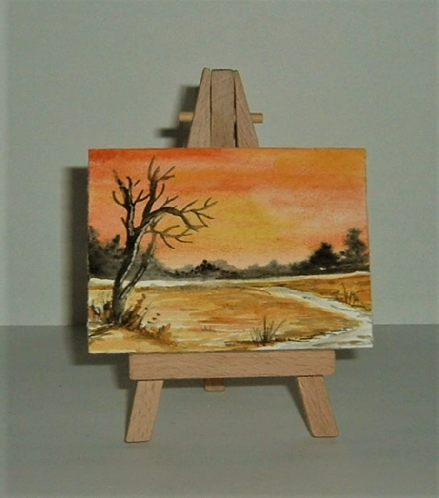 sunset lanndscape aceo miniature art painting ( ref F 541)