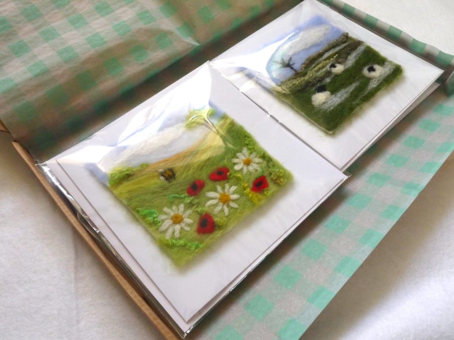Set of 4 needle felted Seasons greetings card collection