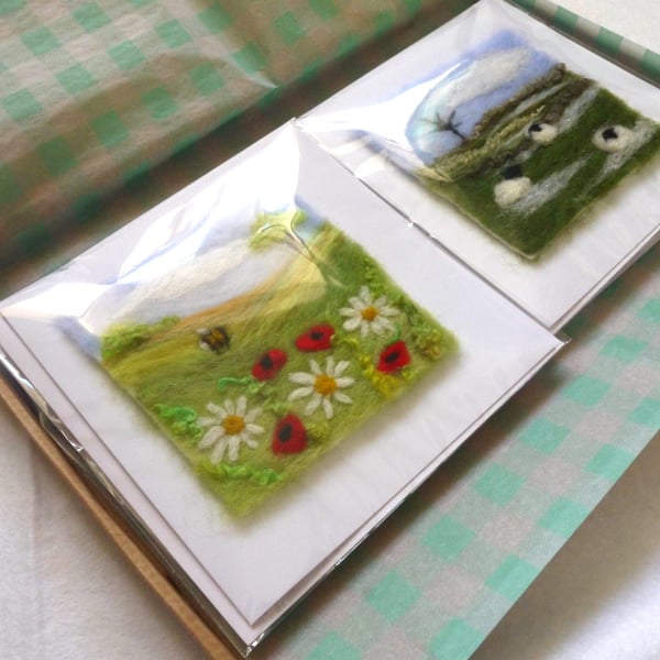 Set of 4 needle felted Seasons greetings card collection