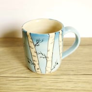 Small Coffee Mug - Birch Tree, Sky and Birds 