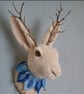 RESERVED- Large cream wool felted jackalope with twig antlers & felt collar 