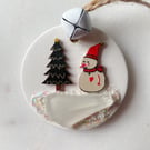 Ceramic Christmas decoration with Cornwall sea glass 