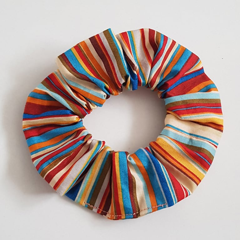 Earthy Boho Stripe Cotton Scrunchie - Handmade Hair Accessory
