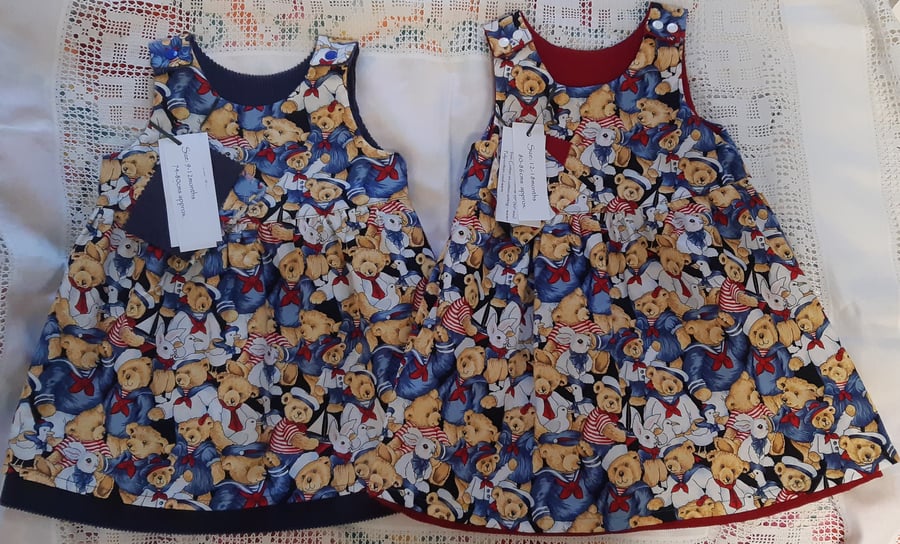 reversible pinafore dress sizes 9-12m; 12-18m; 18-24m; 2-3years