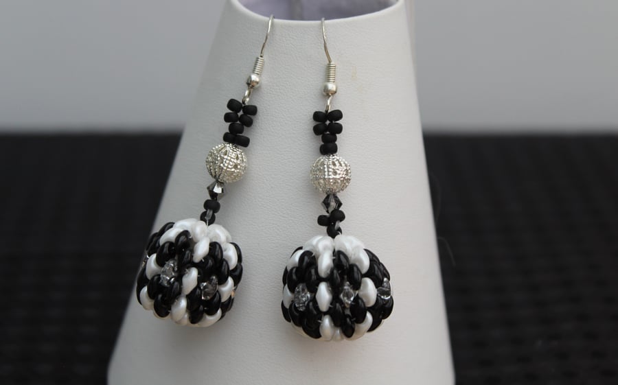 Black and White ball dangle earrings