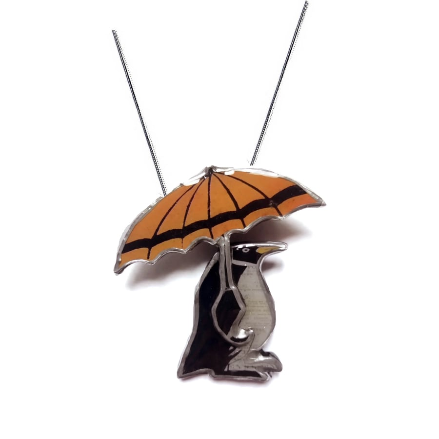 Wonderfully Whimsical Penguin & Umbrella Necklace by EllyMental
