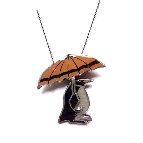 Wonderfully Whimsical Penguin & Umbrella Necklace by EllyMental