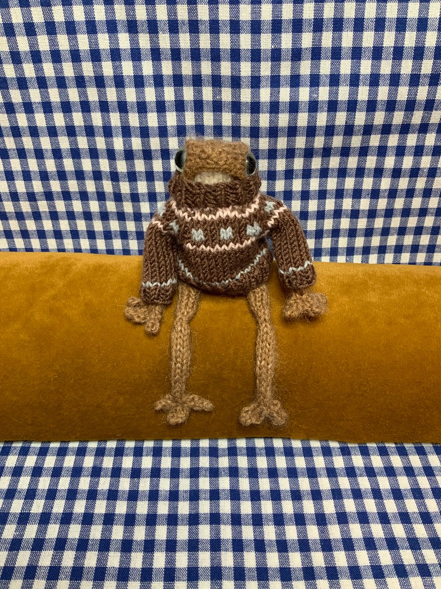 Little Hand Knitted Frog in Sweater - Dot Pebbles Pattern 