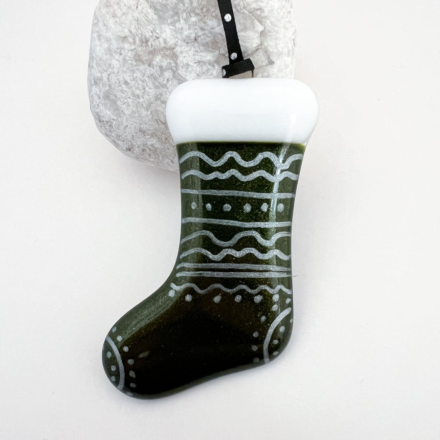 Fused Glass Christmas Stocking Hanging Decoration (New)