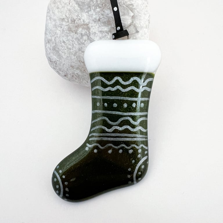 Fused Glass Christmas Stocking Hanging Decoration (New)