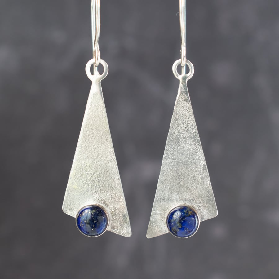 Contemporary Lapis Lazuli and Silver Dangle Earrings