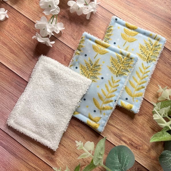 Yellow Foliage Reusable Exfoliating Pads skincare gift, eco friendly, set of thr