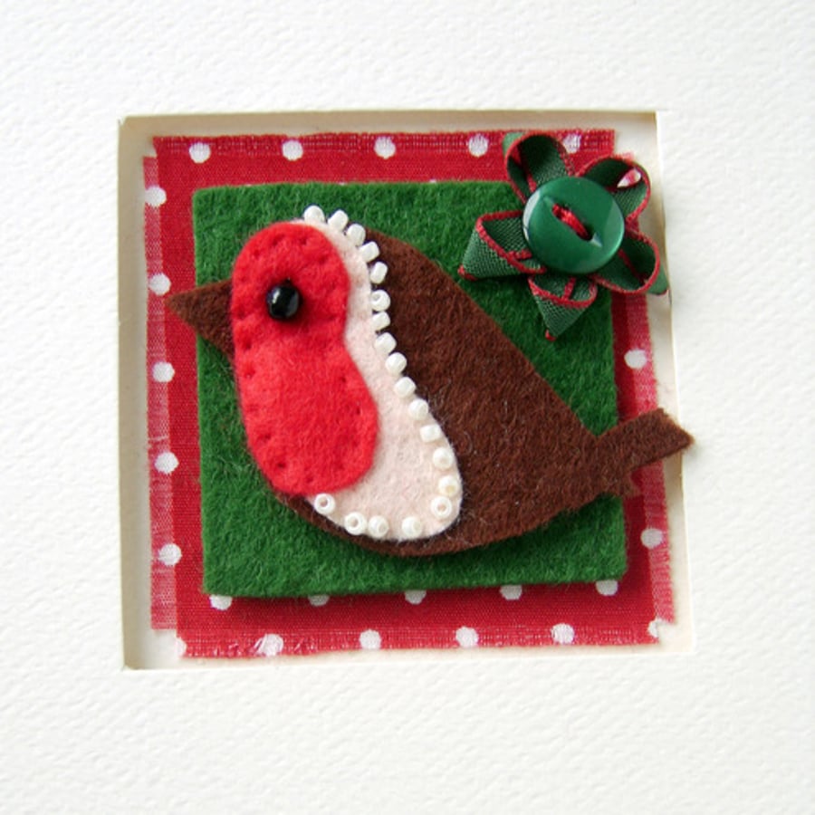 Robin Fabric Christmas Greeting Card