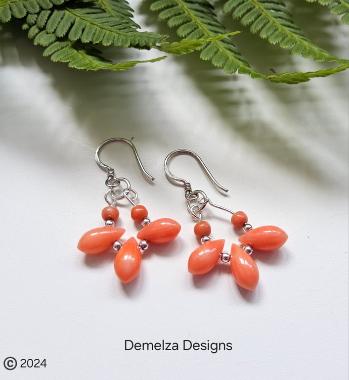 Peach Eco Coral Sterling Silver Earrings 