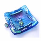 Fused Glass Trinket Dish 9.5cm Kingfisher Blue Dichroic 037