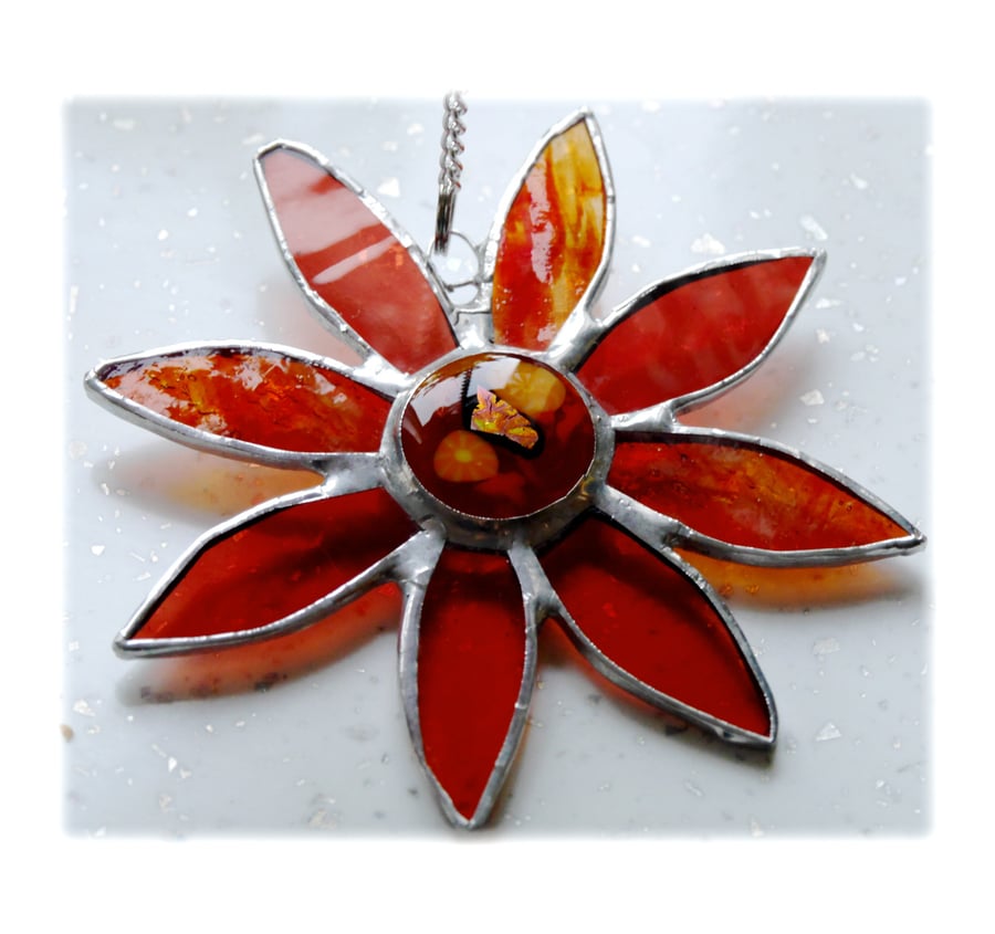 Gerbera Suncatcher Stained Glass Amber Flower 013