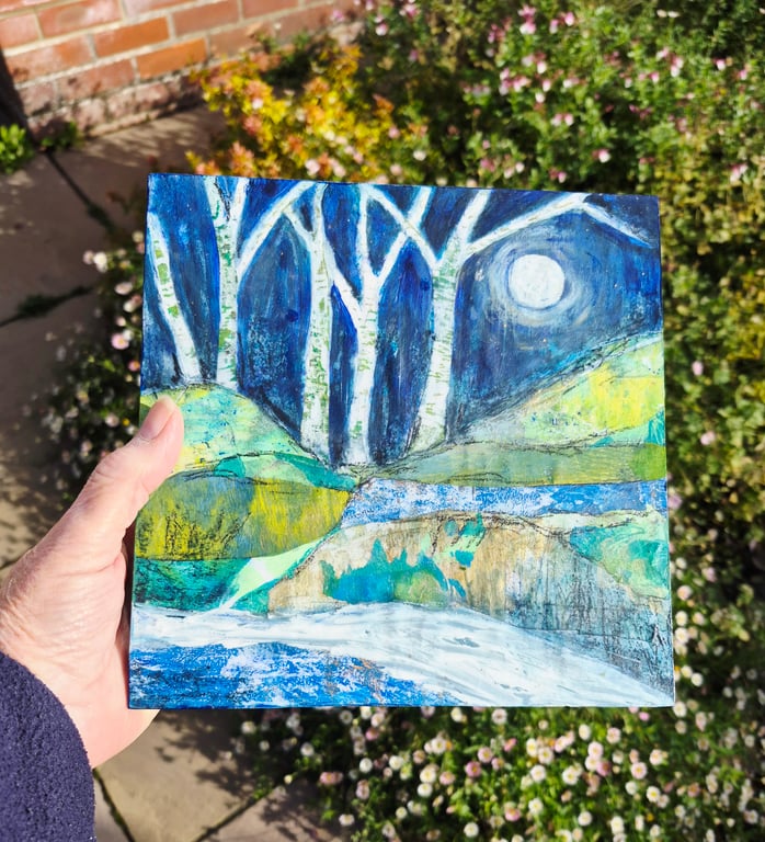 "Moonlight at Scandale Beck"  a landscape mixed media & collage