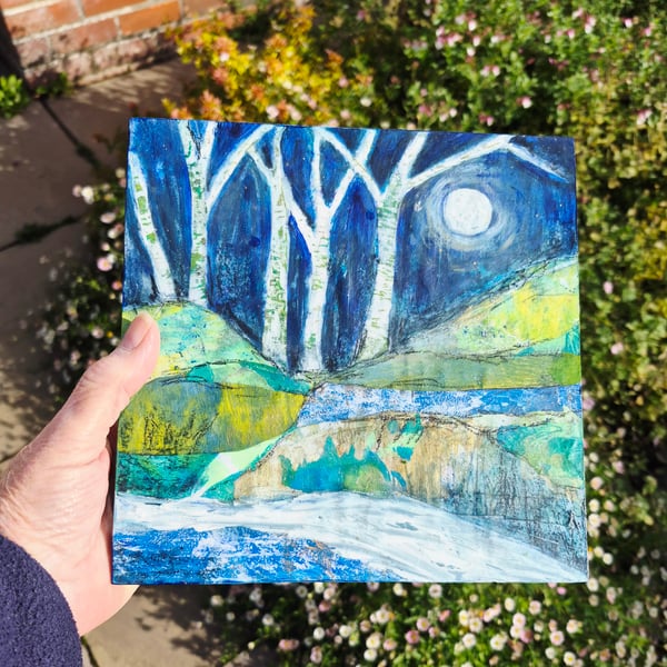 "Moonlight at Scandale Beck"  a landscape mixed media & collage