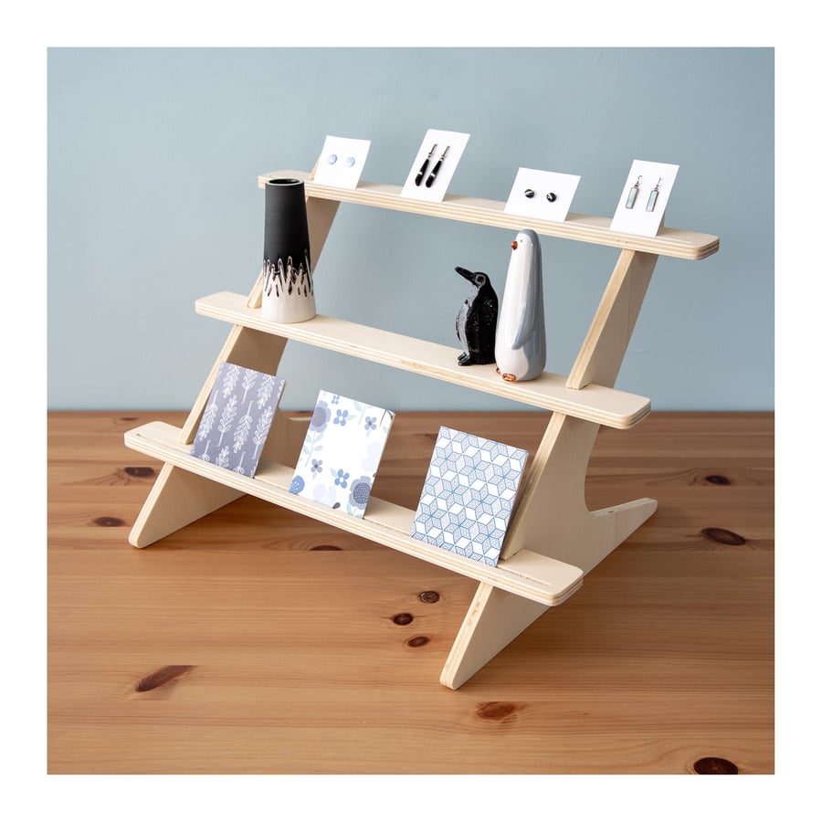 3 Tier Display Shelf Stands with Grooves for Cards and Jewellery