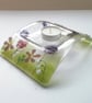 Candle arch, fused glass floral tealight rest, alliums and Lily of the valley, g - Image 1