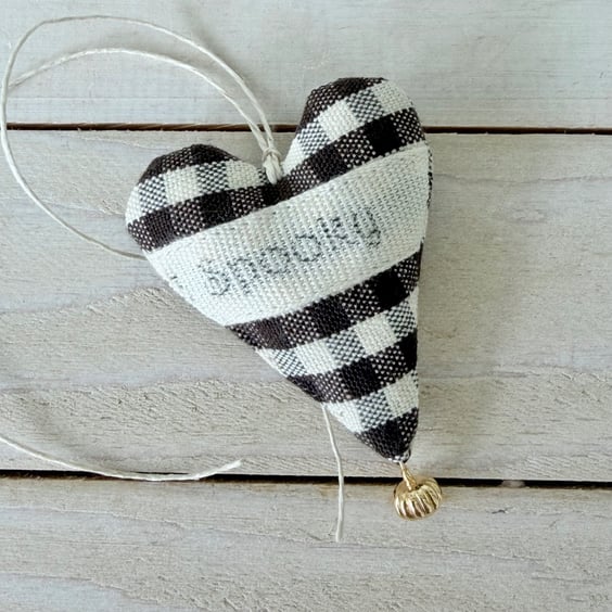 SPOOKY HALLOWEEN HEART DECORATION - chocolate near black checks, gold pumpkin
