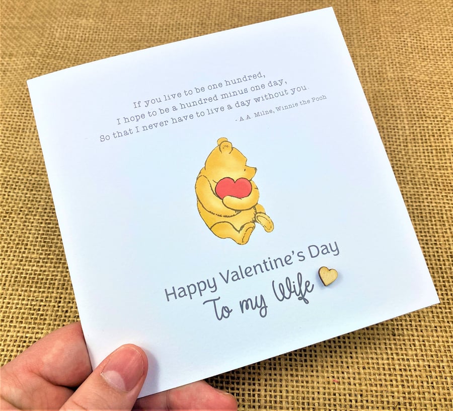 Winnie the Pooh Card - White - Valentine's Day - Perfect for Wife Husband Heart