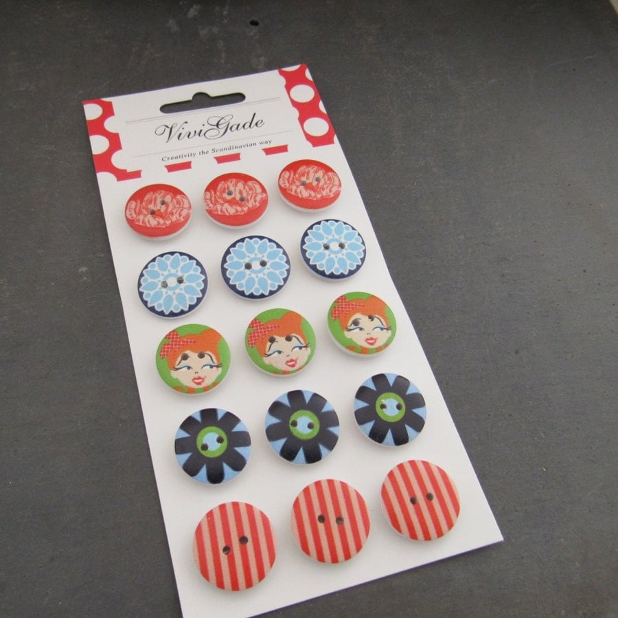 London Wooden Craft Buttons - London Theme - Vivi Gade Design Pack - 20mm