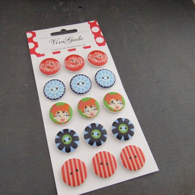 London Wooden Craft Buttons - London Theme - Vivi Gade Design Pack - 20mm