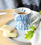 Set of 4 fine bone china mugs, blue and white, Nature inspired mugs. - Image 7