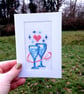 Blue Glasses Cross Stitch Wedding Card Hand Stitched Heart - Image 5