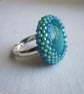 Green and Turquoise Beadwork Ring - Image 2