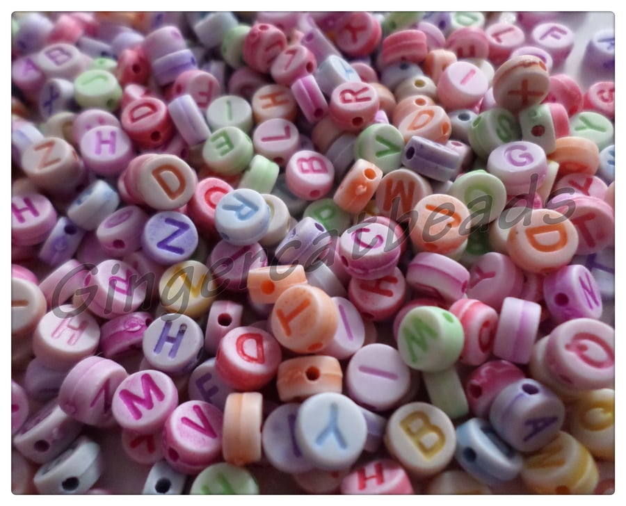 Acrylic Letter Beads - Flat Round - 7mm - Mixed Colour - 7 Alphabet Sets