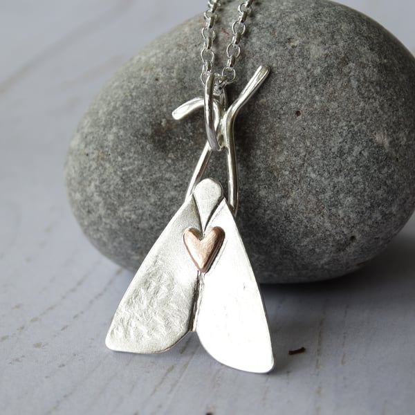 CUSTOM ORDER FOR DAVID Midsummer moth with heart in recycled silver