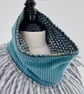 Reversible Blue and Green Merino Wool Cowl with Blue Cord Reverse. - Image 7