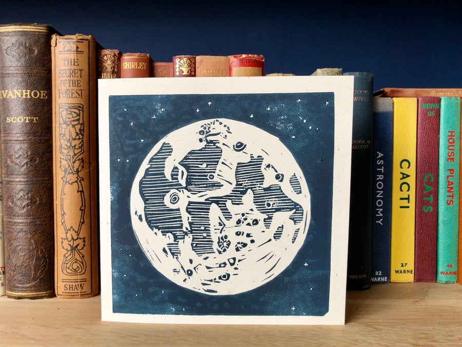 The Moon Linocut Card