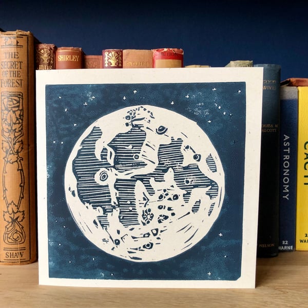 The Moon Linocut Card