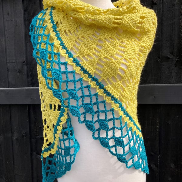 Zing and Teal Triangle Lace Shawl