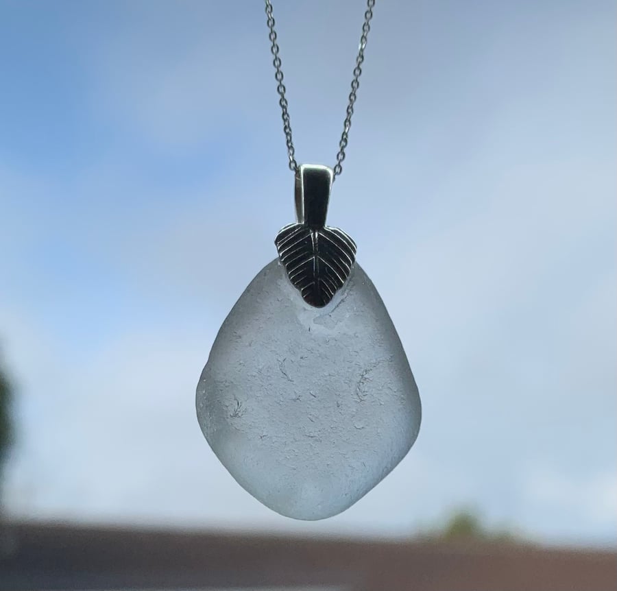 Sterling silver and white seaglass pendant