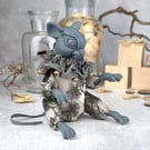 'Hiro', a grey porcelain and textile mouse imp.