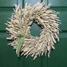 Natural Dried Wheat & Pampas Wreath – Sage Green Velvet Ribbon Scandi Decor