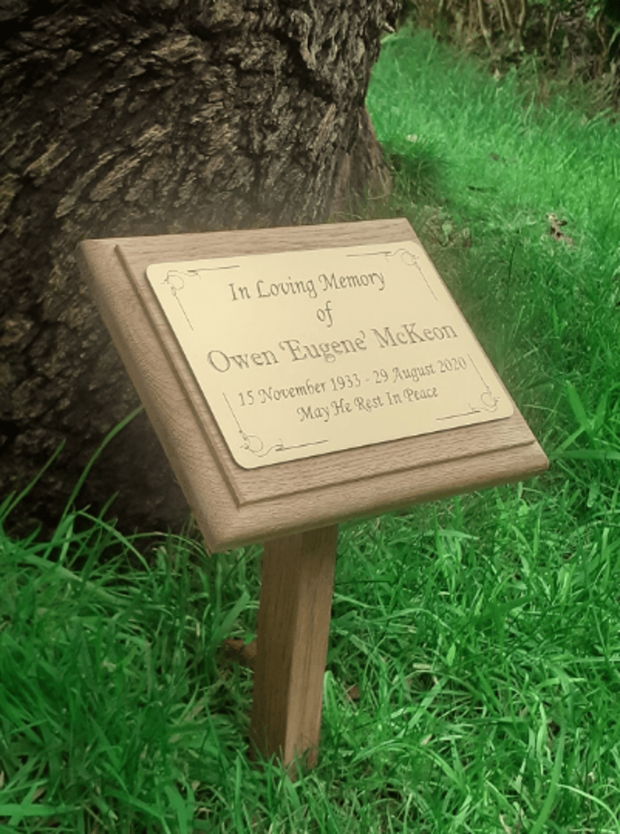 Oak wooden memorial stake plaque Grave marker Cemetery Marker Tree Marker 