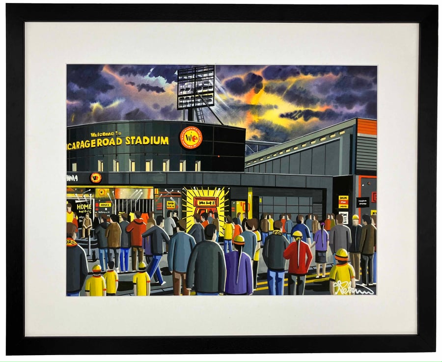 Watford, Vicarage Road Stadium. Framed Football Art Print. 20" x 16" Frame Size