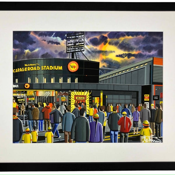 Watford, Vicarage Road Stadium. Framed Football Art Print. 20" x 16" Frame Size
