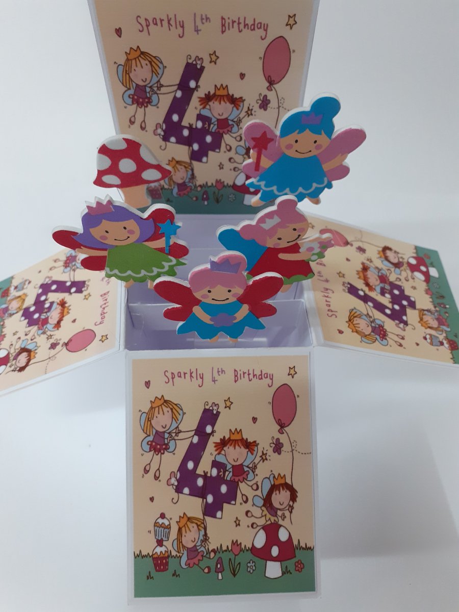 Girls 4th Birthday Card with Fairies