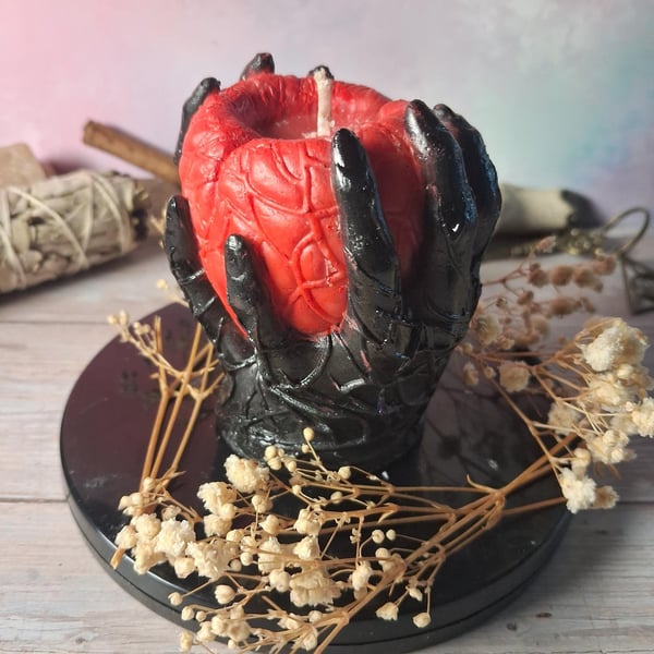 Decorative Hand Painted Heart in Hand Candle