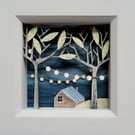 Into the Woods Picture, Wooden Cabin Diorama, Fairy Light Forest
