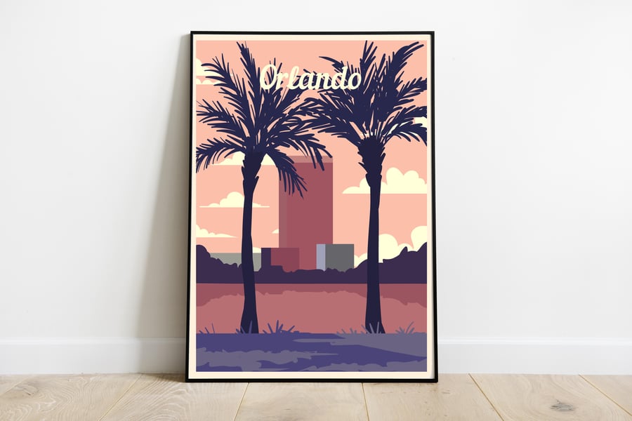 Orlando retro travel poster, Orlando travel print, USA travel art